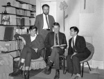Bahá’í Club at Harvard, l-r Chris Filstrup, Jeff Gruber, Greg Dahl and Roy Mottahedeh, 1966
