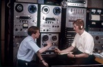 Greg Dahl and Phil Christensen recording a radio program, c. 1968