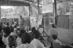 Bahá’í youth camp near Georgetown, Counsellor Donald Witzel speaking, Counsellor Leonora Amstrong front row left (12/75)