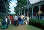 Manny Reimer addressing the friends, Green Acre (8/78)