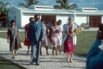Rúhíyyih Khánum and Violette Nakhjavani arriving with dignitaries for the dedication ceremonies of the Anís Zunúzí Bahá'í School, Mishe Coblentz in the rear (10/82)