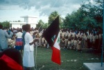 Flag raising at the dedication ceremonies of the Anís Zunúzí Bahá'í School (10/82)