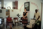 Violette Nakhjavani, Rúhíyyih Khánum and Auxiliary Board member René Jean-Baptist, home of Michael Bannister, Les Cayes (10/82)