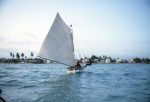Enroute from Ile à Vâche to Les Cayes in a small boat, being towed by a sail boat after the motor died (11/82)