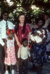 Rúhíyyih Khánum with George Marcellus and his family, Bahá’í Center, Port-au-Prince (11/82)