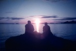 Roger and Greg Dahl watching the midnight sun near Svolvaer, Lofoten