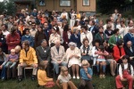 Hand of the Cause Ugo Giachery and his wife, center front row, flanked by Abdollah and Mehrangiz Navidi, and their daughter Polin Rafat behind Dr. Giachery, Sweden July 1974