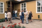 Palle Bischoff, the second Bahá’í of Denmark, talking with Dr. Giachery, Swedish Bahá’í Summer School, July 1974