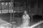 American pioneer Virginia Breaks in front of her home