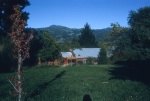 Dining hall viewed from between the Collins Dormitory and Collins Hall, Geyserville Bahá’í School, 11/72