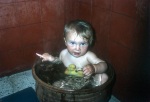 American pioneer April Edwards’ baby taking a bath