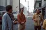 Kiva Films team l-r:David Walker, Kirk Smallman (cameraman), Mark Sadan, St. Louis conference (8/74)