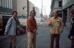 Kiva Films team l-r:David Walker, Kirk Smallman (cameraman), Mark Sadan, St. Louis conference (8/74)