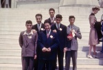 Persian youths sent by the Guardian to study in the U.S. (l-r: Nosratollah Rassekh, ?, ?, Firuz Kazemzadeh, Shidan Fathe'azam, Amin Banani, Wilmette, 5/44 (from dupl.)