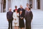 Newly-elected National Spiritual Assembly, l-r front: George Latimer, Dorothy Baker, Amelia Collins, Allen McDaniel, rear: Louis Gregory, Leroy Ioas, Roy Wilhelm, Philip Sprague, Horace Holley, May 23, 1944