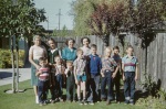 Phillips and Dahl families and neighborhood kids Donna Bauman far left, Jimmy and Larry Walker at right, Palo Alto, 7/52