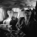 Margery McCormick and Katherine True on the Pan Am flight to London for the Guardian's funeral, 11/57