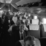 The Guardian's funeral, Pan Am flight to London, Paul Haney in front, ?, Charles Wolcott and ?, 11/57