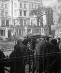 The Guardian's funeral, boarding cars, London Hazira, Paul Haney distant right, 11/57