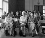 Bahá’í Conference at Redwood City. front row: Joyce Dahl, ?, Marsha Wolcott (later Gilpatrick), 11/13/1960