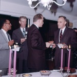 Amoz Gibson, Paul Haney, Borrah Kavelin and Dave Ruhe at reception for Paul Haney, Wilmette, 4/61
