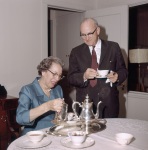Charlotte Linfoot and ? at reception for Paul Haney, Wilmette, 4/61