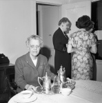NSA reception for Paul Haney, Katherine True serving tea, 4/30/1961