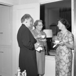 NSA reception for Paul Haney, l-r: ?, Charlotte Linfoot, Joyce Dahl, 4/30/1961