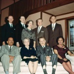 National Spiritual Assembly members seated: Amoz Gibson, Edna True, Borrah Kavelin, Sarah Pereira; standing: Arthur Dahl, Hugh Chance, Charlotte Linfoot, Charles Wolcott, David Ruhe, Wilmette, 4/30/61