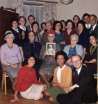 Luxembourg Bahá’ís, Honor Kempton (center, red hat), Joyce Dahl (rear in red dress), 10/61