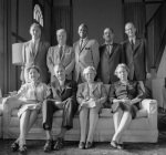 National Spiritual Assembly in Hazira, l-r: David Ruhe, Charles Wolcott, Ellsworth Blackwell, Amoz Gibson, Arthur Dahl, seated Florence Mayberry, Borrah Kavelin, Edna True, Charlotte Linfoot, 10/15/1960