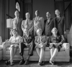National Spiritual Assembly in Hazira, l-r: David Ruhe, Charles Wolcott, Ellsworth Blackwell, Amoz Gibson, Arthur Dahl, seated Florence Mayberry, Borrah Kavelin, Edna True, Charlotte Linfoot, 10/15/1960