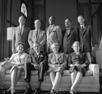 National Spiritual Assembly in Hazira, l-r: David Ruhe, Charles Wolcott, Ellsworth Blackwell, Amoz Gibson, Arthur Dahl, seated Florence Mayberry, Borrah Kavelin, Edna True, Charlotte Linfoot, 10/15/1960