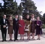 Addison-Deesner wedding, l-r: ?, ?, ?, ?, Theresa Brodsley, Dawn Palprasid, Inez Greeven, Pebble Beach, 2/63