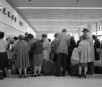 Bahá’í Congress trip: crowd in line at airport 4/25/1963