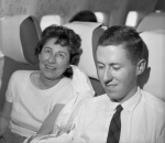 Bahá’í Congress trip: Joyce and Keith Dahl on plane 4/25/1963