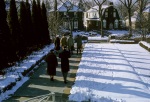 Ugo Giachery and National Spiritual Assembly members leaving the House of Worship, Wilmette, 3/64