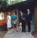 Joyce Dahl, Nosratollah (Nas) Rassekh and his family, Roger Dahl at the Rassekh home, Portland, Oregon, 6/68