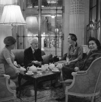 Mildred Nichols, Mark Tobey, Marion Hofman and Joyce Dahl at the Louvre show opening 10/61