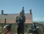 John Leanard. House in the background belonged to the American Consul in the early 19th century, Falkland Islands, January 1973