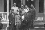 Meeting at Green Acre, l-r front Paul Pettit, ?, Edna True; rear David Ruhe, Dan Jordan, Manny Reimer, ? maybe 1965