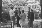 Meeting at Green Acre, Arthur Lyon Dahl (with camera), Joyce Dahl, Doug Martin, Greg Dahl, maybe 1965