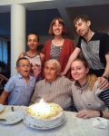 Celebrating Baba's 80th birthday with relatives in a restaurant near Blagoevgrad, July