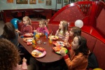 Mina celebrating her birthday in a restaurant in Blagoevgrad with her classmates and teacher Mrs. Markovska, March