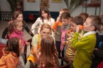 Mina celebrating her birthday in a restaurant in Blagoevgrad with her classmates and teacher Mrs. Markovska, March