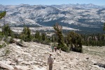 Discending Mt. Hoffman in the high country of Yosemite, Lake Tenaya in the distance, July