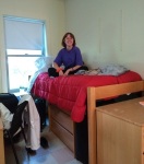 Mina getting settled in her dorm room, Bard College, August
