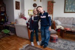 Joyce and Gregory leaving for their first day in second grade, in our living room, Blagoevgrad, September