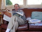 Greg reading in Baba Joyce's house in March