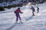 Valio teaching Emi how to ski, Pamporovo, February